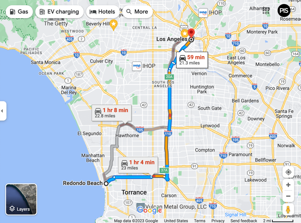 directions from Redondo Beach to Los Angeles office