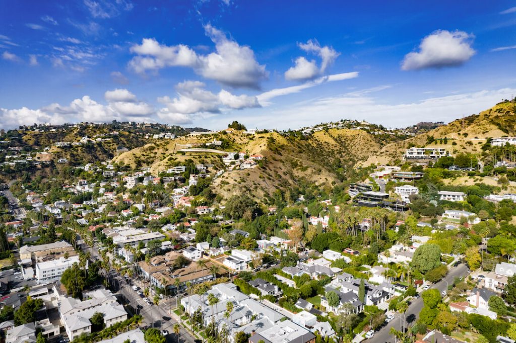 drone image of Laurel Canyon Beverly Hills